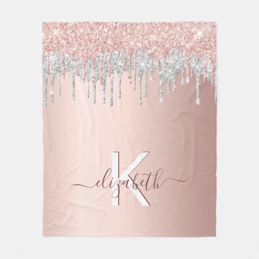 Roos goudglitter blush spargel zilvermonogram fleece deken (Voorkant)