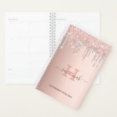 Roos goudglitter blush zilvermonogram planner (Display)