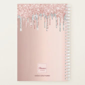 Roos goudglitter blush zilvermonogram planner (Achterkant)