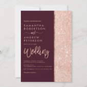 Roos goudglitter burgundy kleurenblok bruiloft kaart (Voorkant)