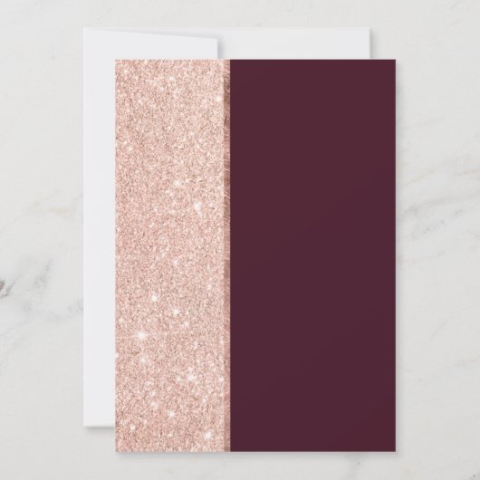 Roos goudglitter burgundy kleurenblok bruiloft kaart (Achterkant)