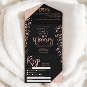 Roos goudglitter confetti chic black bruiloft all in one uitnodiging