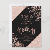 Roos goudglitter confetti chic black bruiloft kaart (Voorkant)