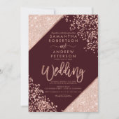 Roos goudglitter confetti chic burguntbruiloft kaart (Voorkant)