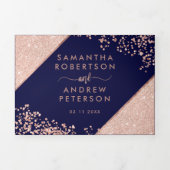 Roos goudglitter confetti navy blue bruiloft drieluik uitnodiging (Cover)