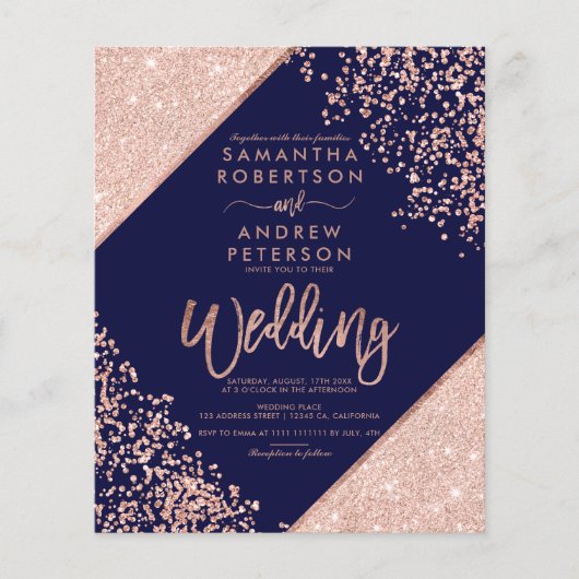 Roos goudglitter confetti navy budget bruiloft (Voorkant)