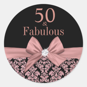 Roos goudglitter damask 50th Birthday sticker