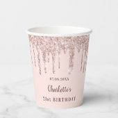 Roos goudglitter drift monogram papieren bekers (Achterkant)