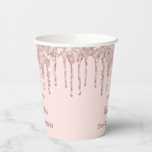 Roos goudglitter drift monogram papieren bekers (Links)