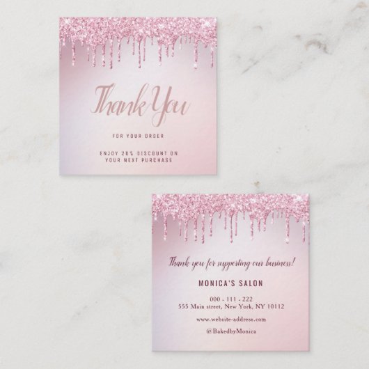 roos goudglitter drip bedankt dat je het hebt inge vierkante visitekaartje (Voorkant / Achterkant)