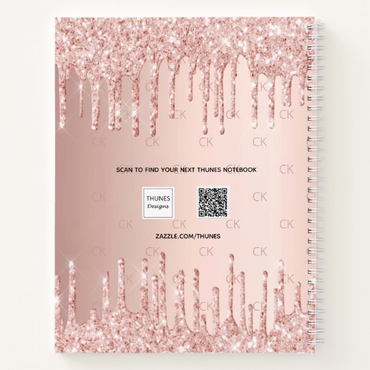 Roos goudglitter drip monogram notitieboek (Achterkant)