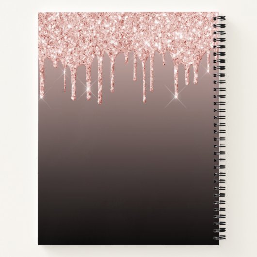 Roos goudglitter drip zwarte koperen ombre naam notitieboek (Achterkant)