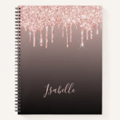 Roos goudglitter drip zwarte koperen ombre naam notitieboek (Voorkant)