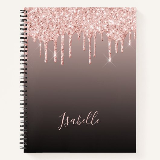 Roos goudglitter drip zwarte koperen ombre naam notitieboek (Voorkant)
