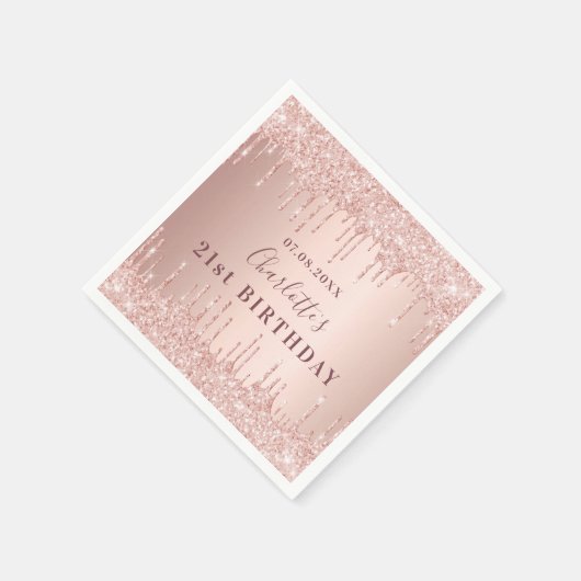 Roos goudglitter dript monogram op geboortedag servet (Hoek)