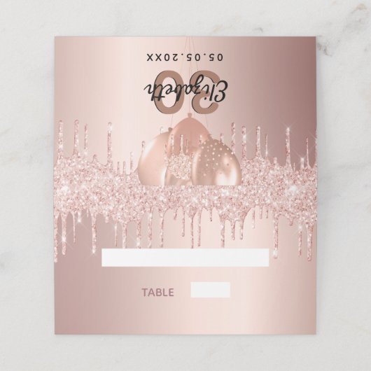 Roos goudglitter druist op blush ballons jarig plaatskaartje (Buitenkant ongevouwen)