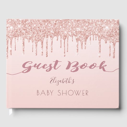 Roos goudglitter druppelt Baby shower Gastenboek (Voorkant)