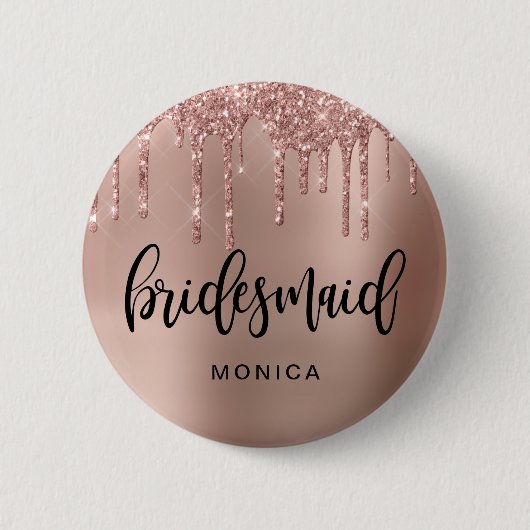 Roos goudglitter druppelt bruidsmeisje ronde button 5,7 cm (Voorkant)