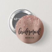 Roos goudglitter druppelt bruidsmeisje ronde button 5,7 cm (Voorkant /achterkant)