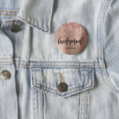 Roos goudglitter druppelt bruidsmeisje ronde button 5,7 cm (In situ)