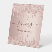 Roos goudglitter druppelt feest reclamebord met voetstuk (Voorkant)