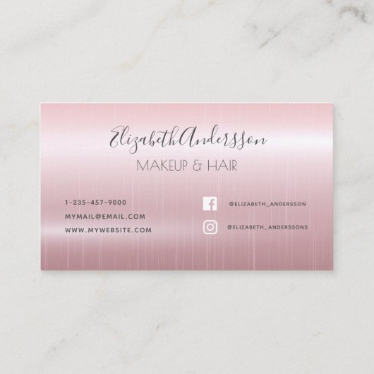 Roos goudglitter druppelt metaalhoudend make-uphaa visitekaartje (Achterkant)