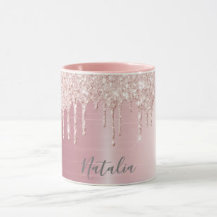 Roos goudglitter druppelt metaalnaam girly mok