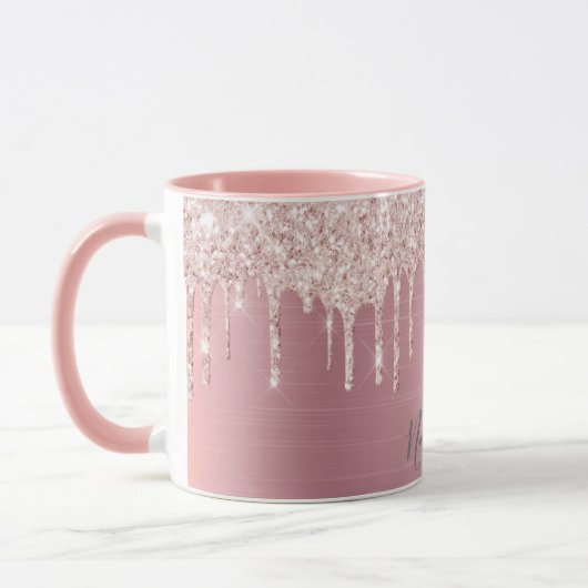 Roos goudglitter druppelt metaalnaam girly mok (Links)