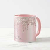 Roos goudglitter druppelt metaalnaam girly mok (Voorkant rechts)