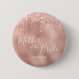 Roos goudglitter druppelt moeder bruid ronde button 5,7 cm