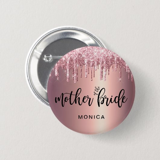 Roos goudglitter druppelt moeder bruid ronde button 5,7 cm (Voorkant /achterkant)