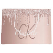 Roos goudglitter druppelt monogram elegant groot cadeauzakje (Voorkant)