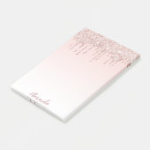 Roos goudglitter druppelt naamscript post-it® notes (Schuin)