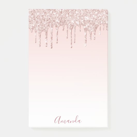 Roos goudglitter druppelt naamscript post-it® notes (Voorkant)