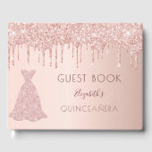Roos goudglitter druppelt roze gras Quinceanera Gastenboek (Voorkant)