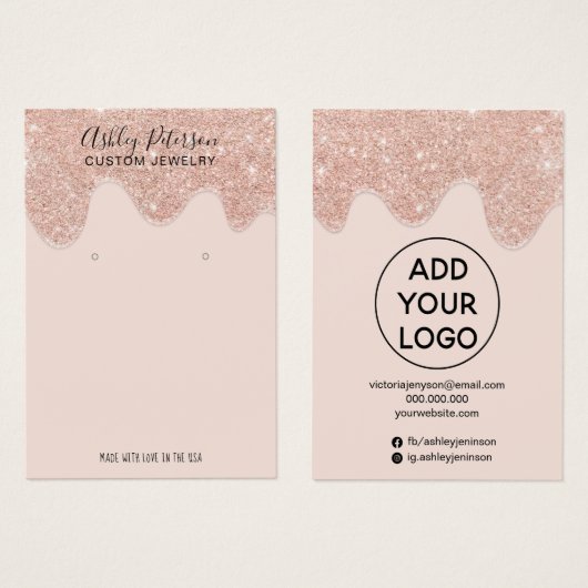 Roos goudglitter druppelt sieraardenscherm visitekaartje (Voorkant /achterkant)