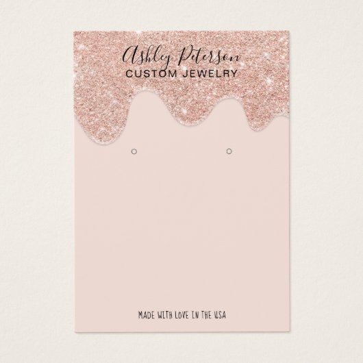 Roos goudglitter druppelt sieraardenscherm visitekaartje (Voorkant)