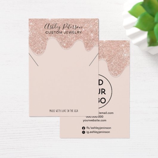 Roos goudglitter druppelt sieraden ketting display visitekaartje (Bureau)