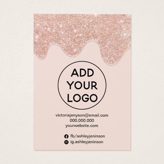 Roos goudglitter druppelt sieraden ketting display visitekaartje (Achterkant)