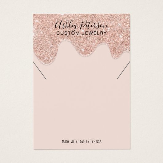 Roos goudglitter druppelt sieraden ketting display visitekaartje (Voorkant)