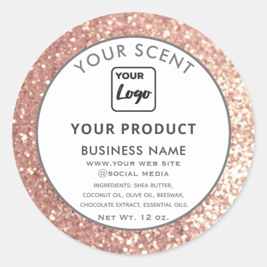 Roos goudglitter Eigen logo Ronde Sticker (Voorkant)