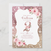 Roos goudglitter en bloem 2e verjaardag kaart (Voorkant)