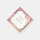 Roos goudglitter en bloembruiloft servet (Hoek)