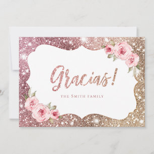 Roos goudglitter en bloemkorrels kaart