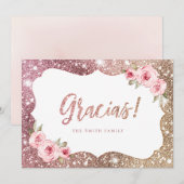 Roos goudglitter en bloemkorrels kaart (Voorkant / Achterkant)