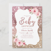 Roos goudglitter en floreel baby shower kaart (Voorkant)