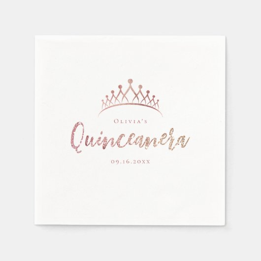 Roos goudglitter en floreel vrijgezellenfeest servet (Voorkant)