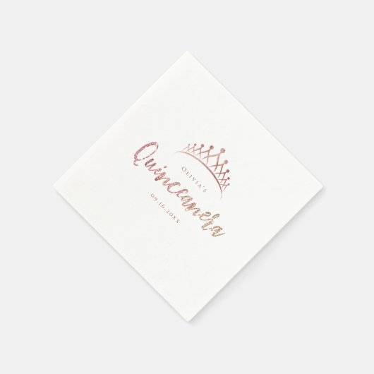 Roos goudglitter en floreel vrijgezellenfeest servet (Hoek)