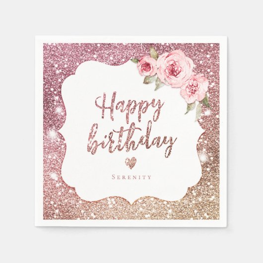 Roos goudglitter floranje servet (Voorkant)