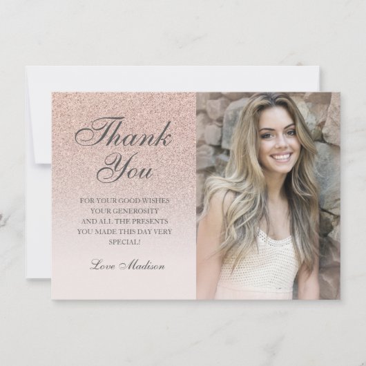 Roos goudglitter foto bedankt je chic Quinceañera (Voorkant)